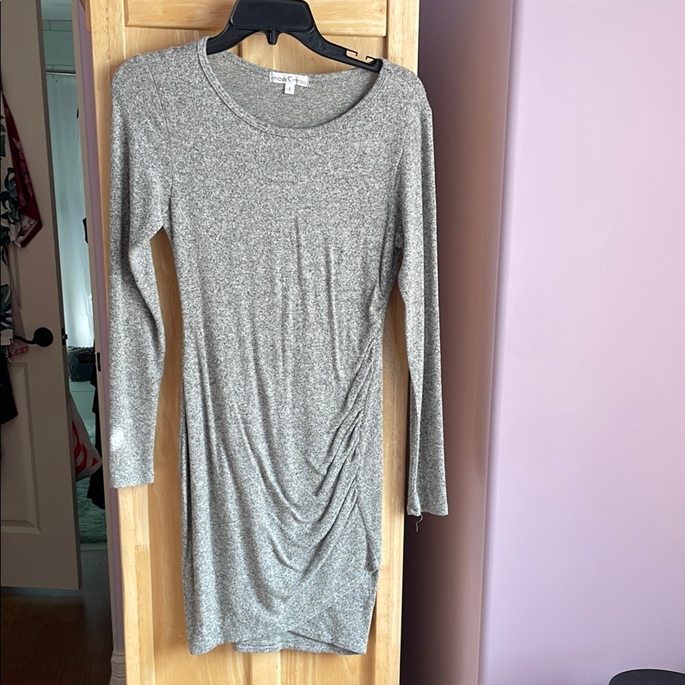 Moa Moa Gray Bodycon Dress with Long Sleeves